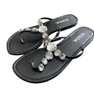 Soda‎ Women’s Black Crystal Embellished Sandals Size 6.5